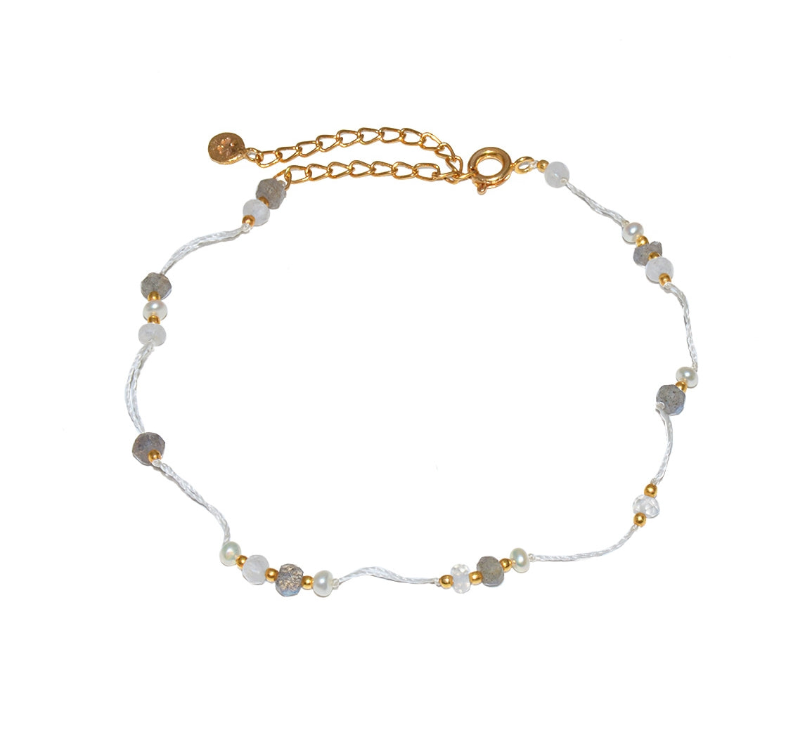 Chaine de cheville dorée et pierres - PERLE DE CULTURE -