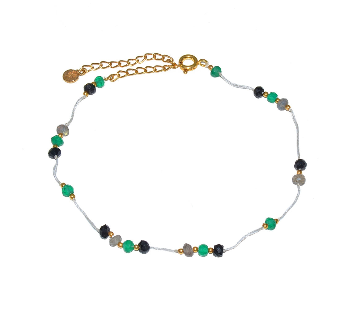 Chaine de cheville dorée et pierres - ONYX VERTE - ONYX