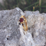 Bague dorée étoile et pierre - 50 / ONYX ROUGE