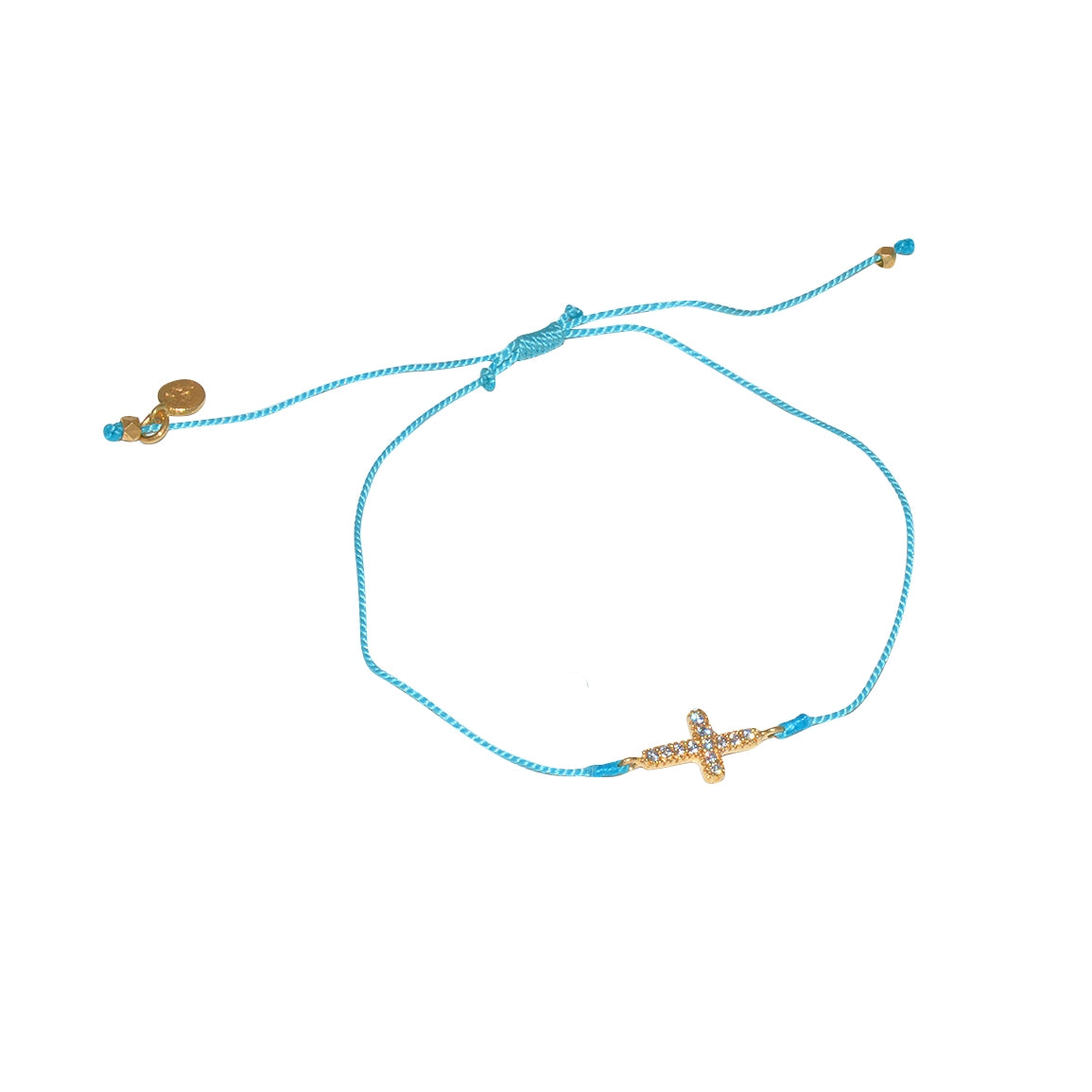Bracelet tressé coloré croix dorée et zircons - TURQUOISE