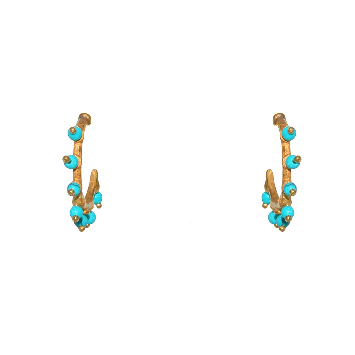 Mini créoles dorées et pierres en soleil - TURQUOISE