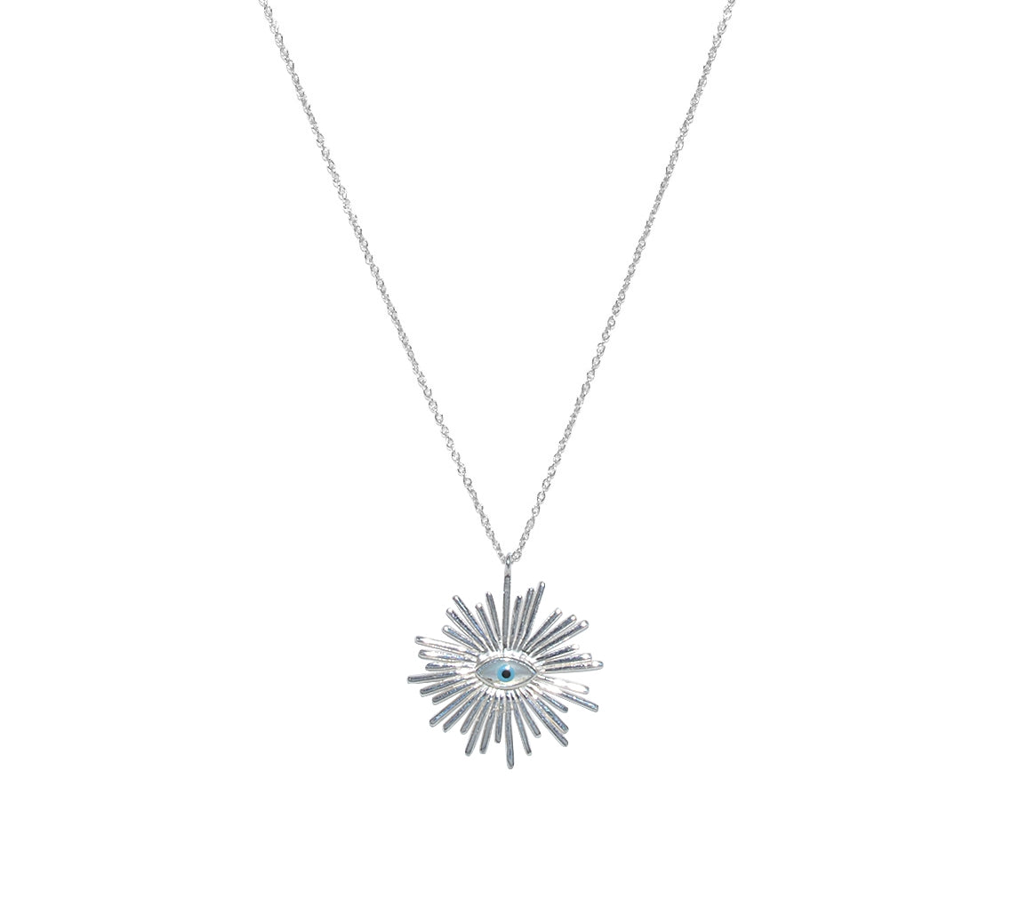Sautoir argent 925 soleil et oeil nacre