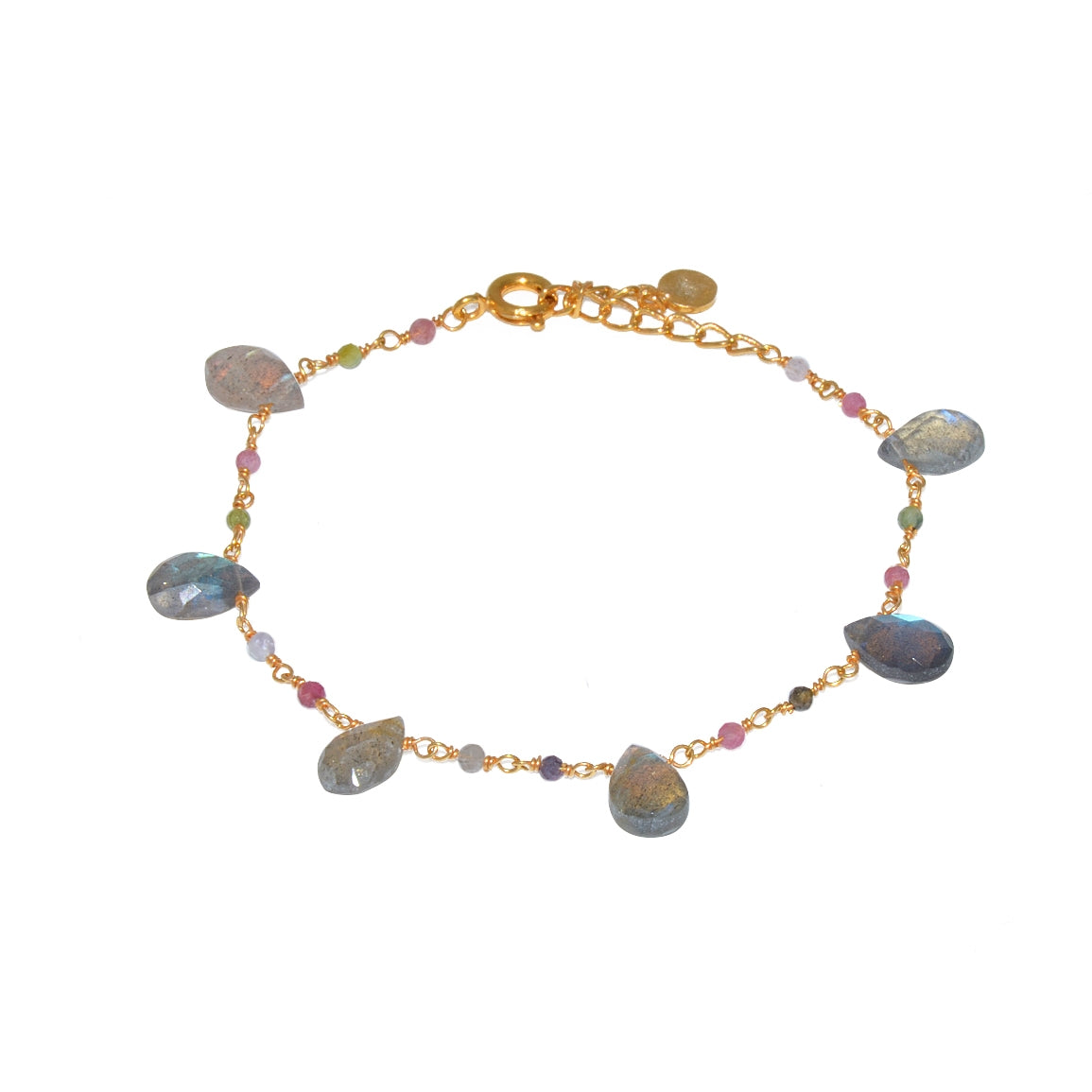 Bracelet doré gouttes pierres - LABRADORITE & TOURMALINE