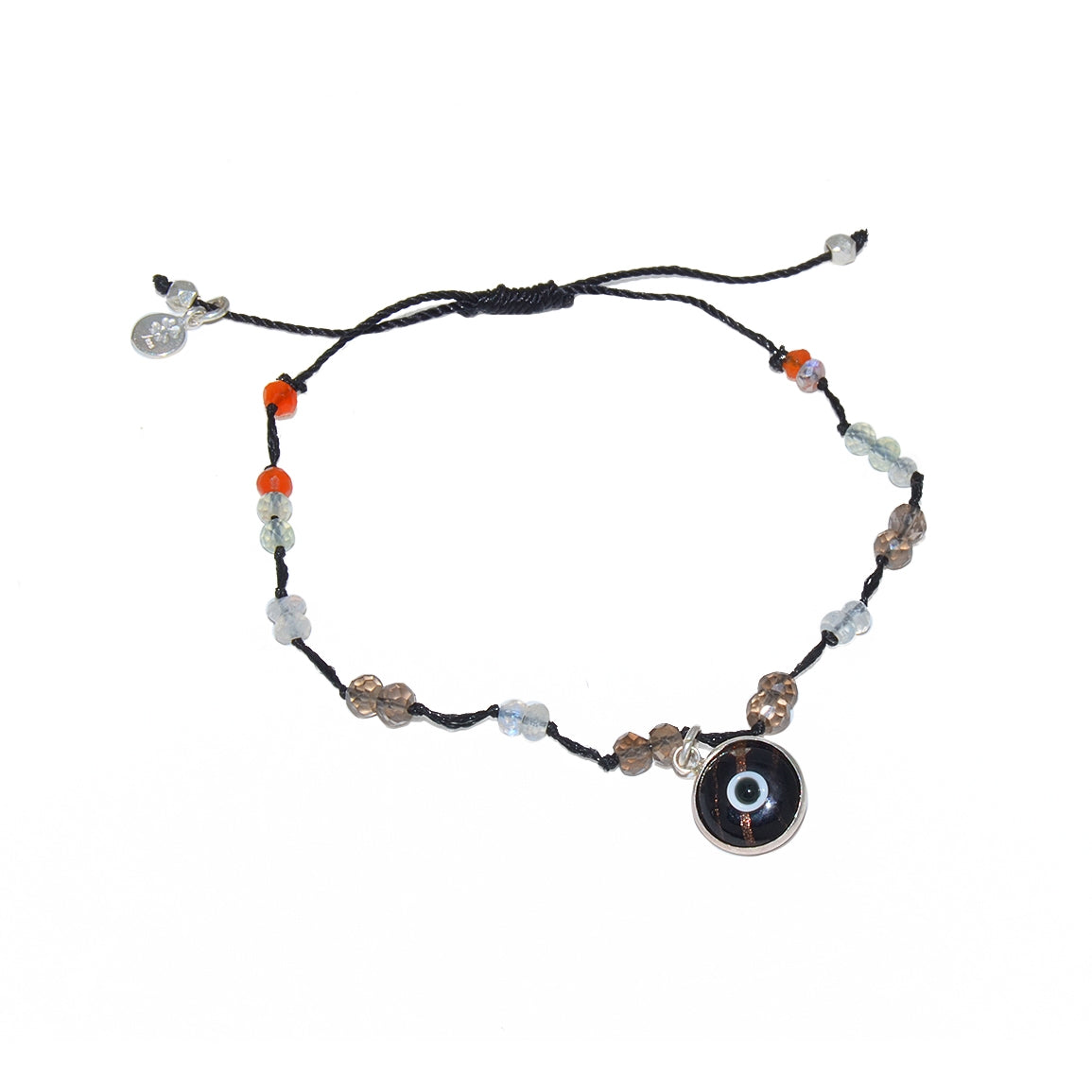 Bracelet cordon oeil et pierres - BRUN