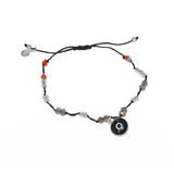 Bracelet cordon oeil et pierres - BRUN