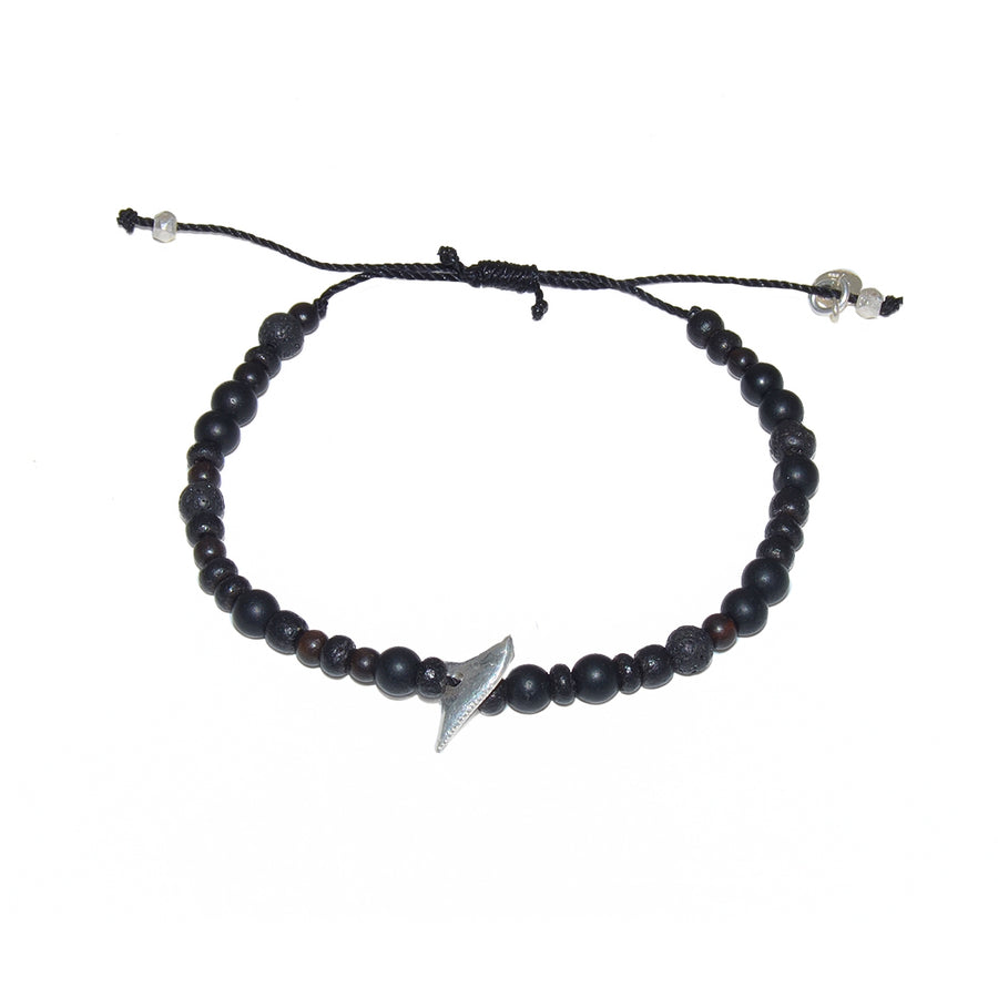 Bracelet cordon perles et dent de requin argent 925