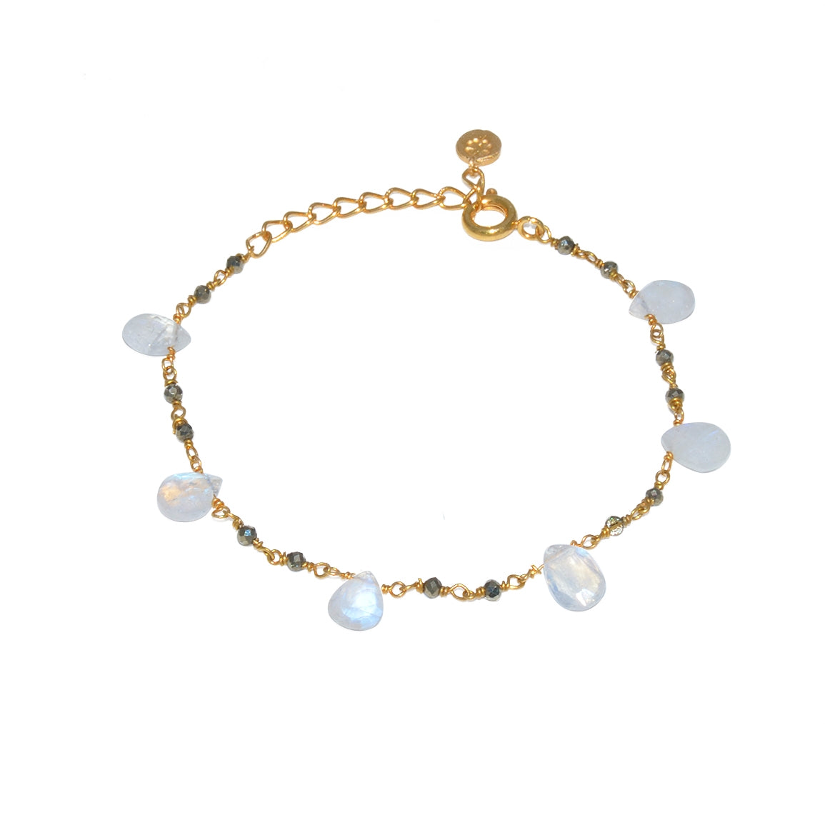 Bracelet doré gouttes pierres - PIERRE DE LUNE & PYRITE