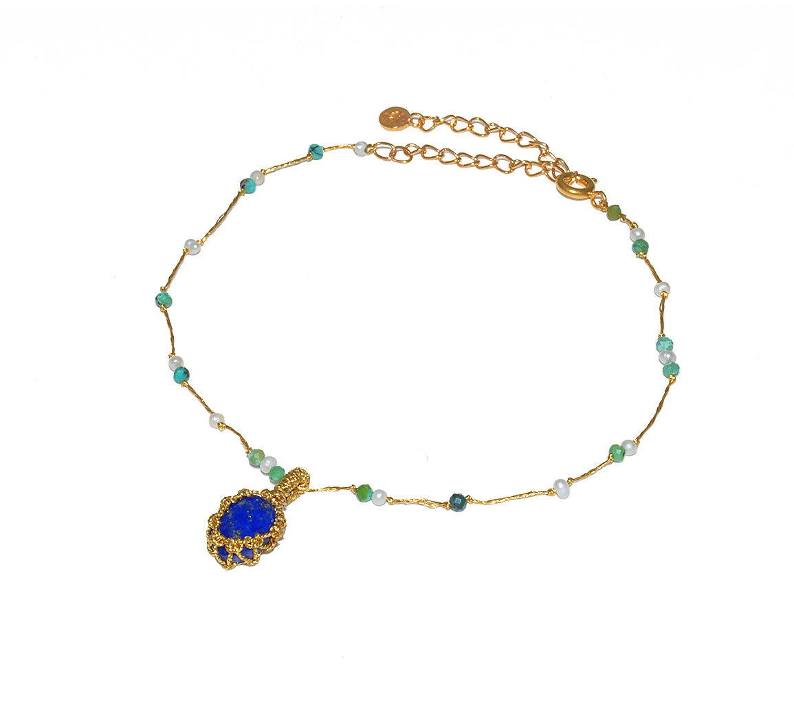 Bracelet de cheville cordon doré labradorite howlite