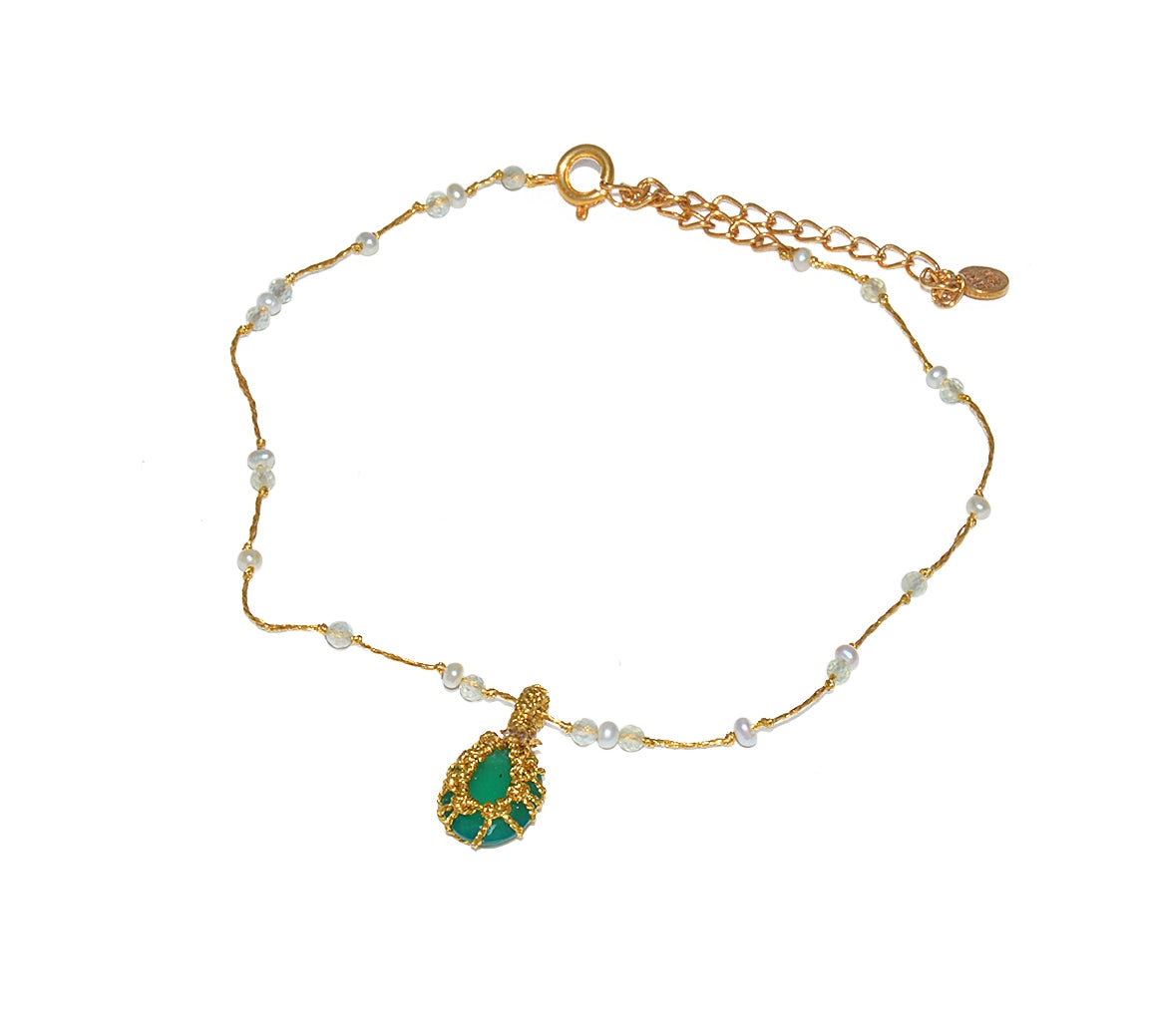 Bracelet de cheville cordon doré labradorite howlite