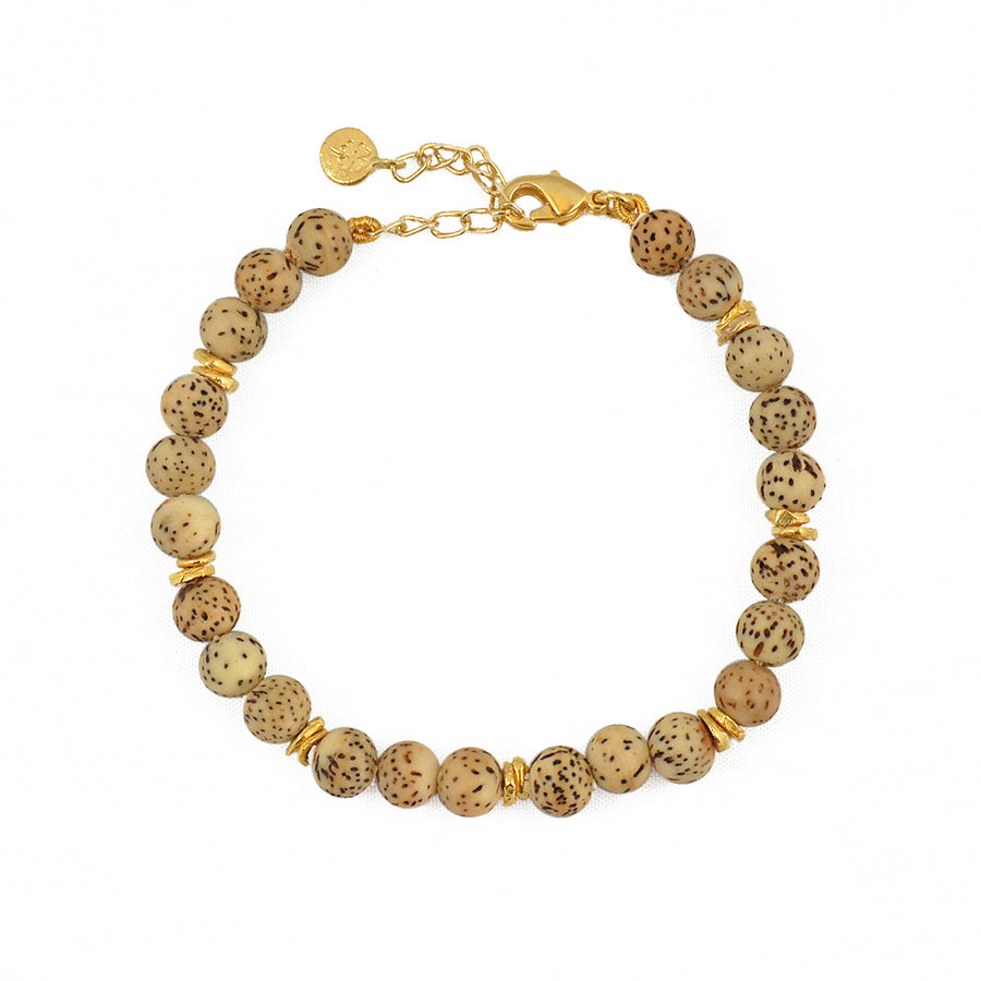 Bracelet perles en bois et perles dorées - BOIS MOUCHETÉ