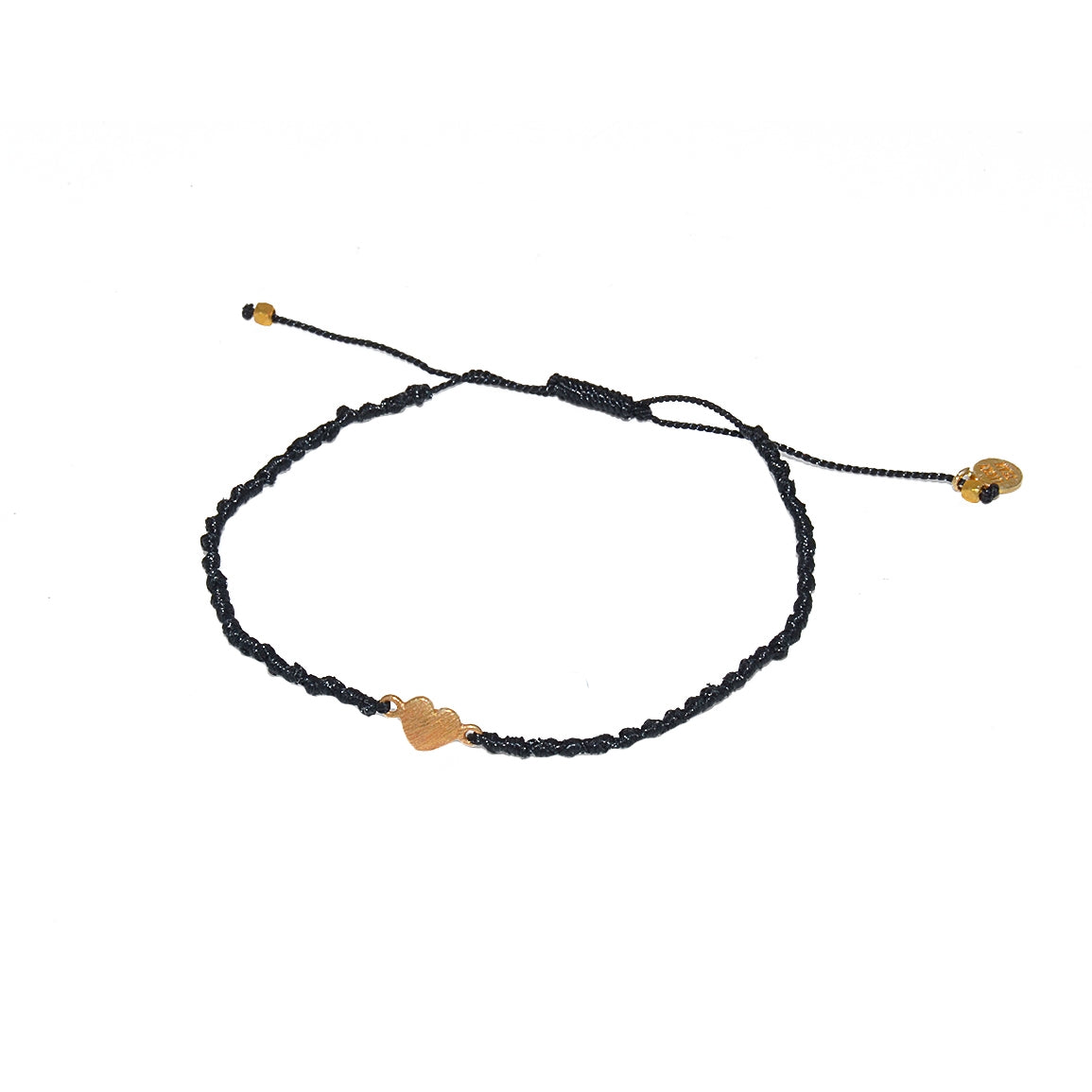 Bracelet cordon et petit coeur doré brossé - NOIR