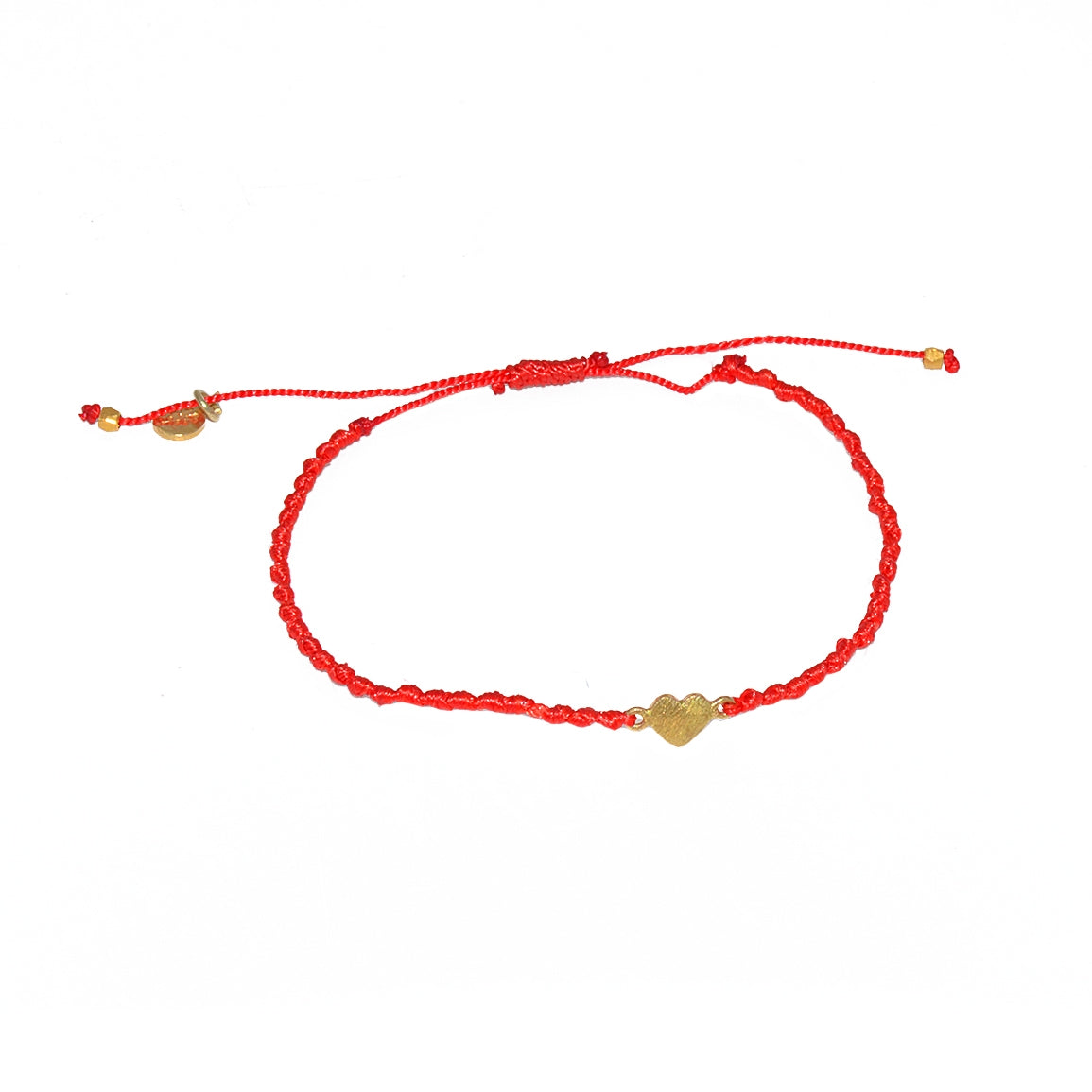 Bracelet cordon et petit coeur doré brossé - ROUGE