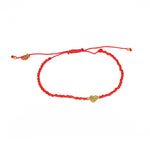 Bracelet cordon et petit coeur doré brossé - ROUGE
