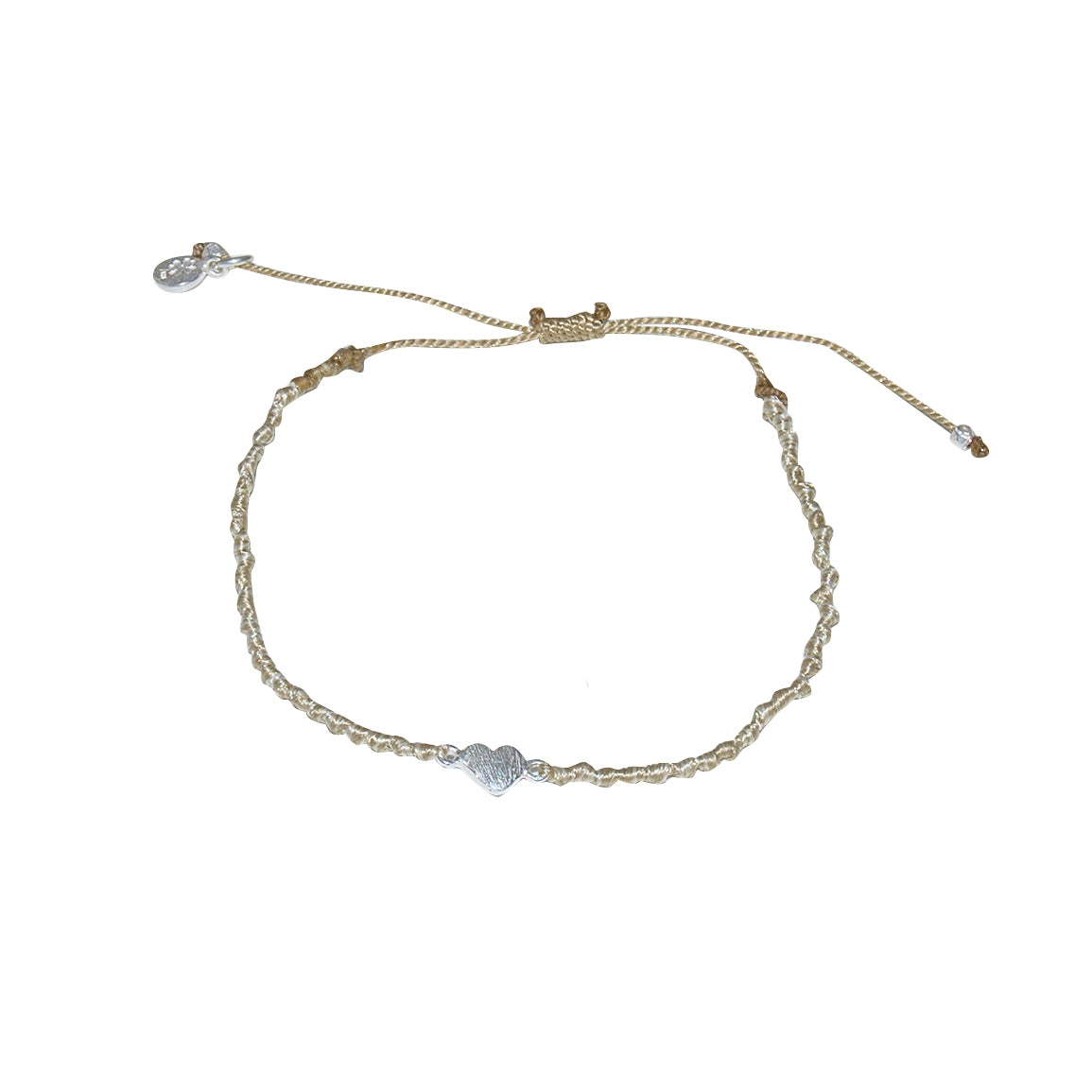 Bracelet cordon et petit coeur argent 925 brossé - KAKI