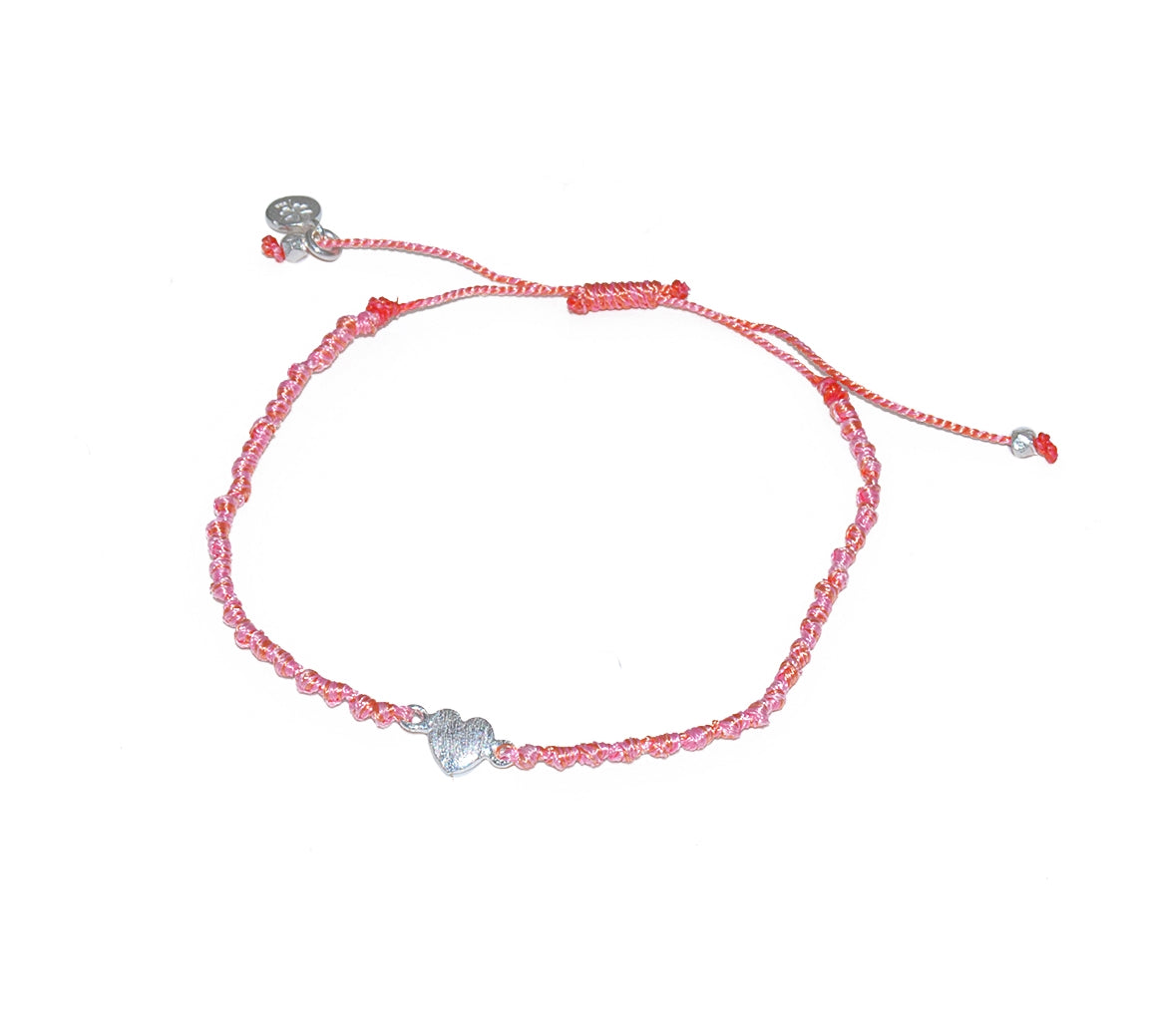 Bracelet cordon et petit coeur argent 925 brossé - ROSE