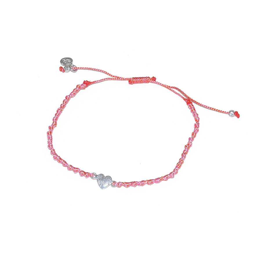 Bracelet cordon et petit coeur argent 925 brossé - ROSE