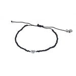 Bracelet cordon et petit coeur argent 925 brossé - NOIR