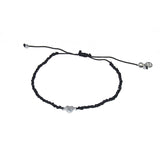 Bracelet cordon et petit coeur argent 925 brossé - NOIR