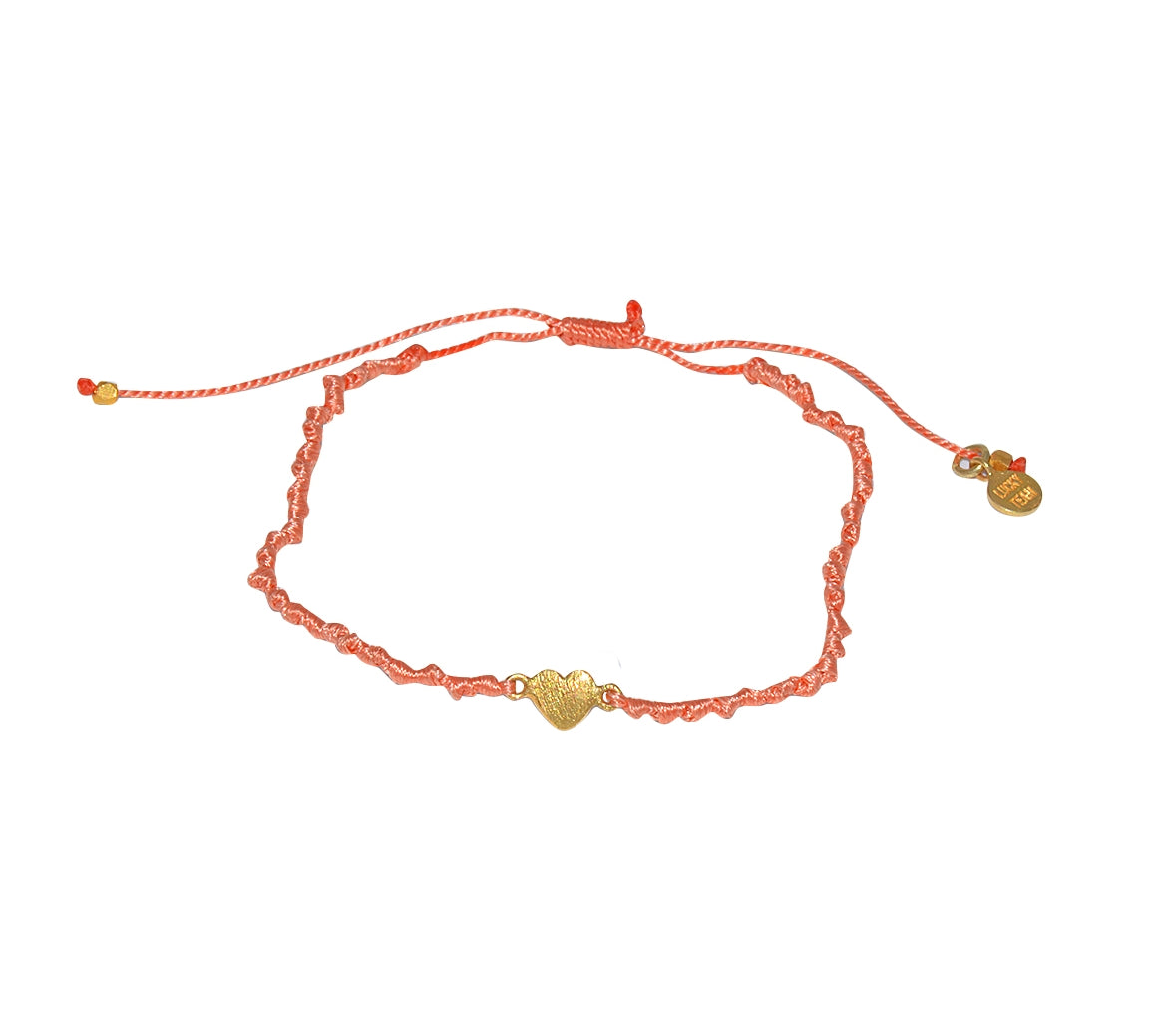 Bracelet cordon et petit coeur doré brossé - CORAIL
