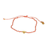 Bracelet cordon et petit coeur doré brossé - CORAIL