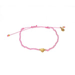 Bracelet cordon et petit coeur doré brossé - ROSE
