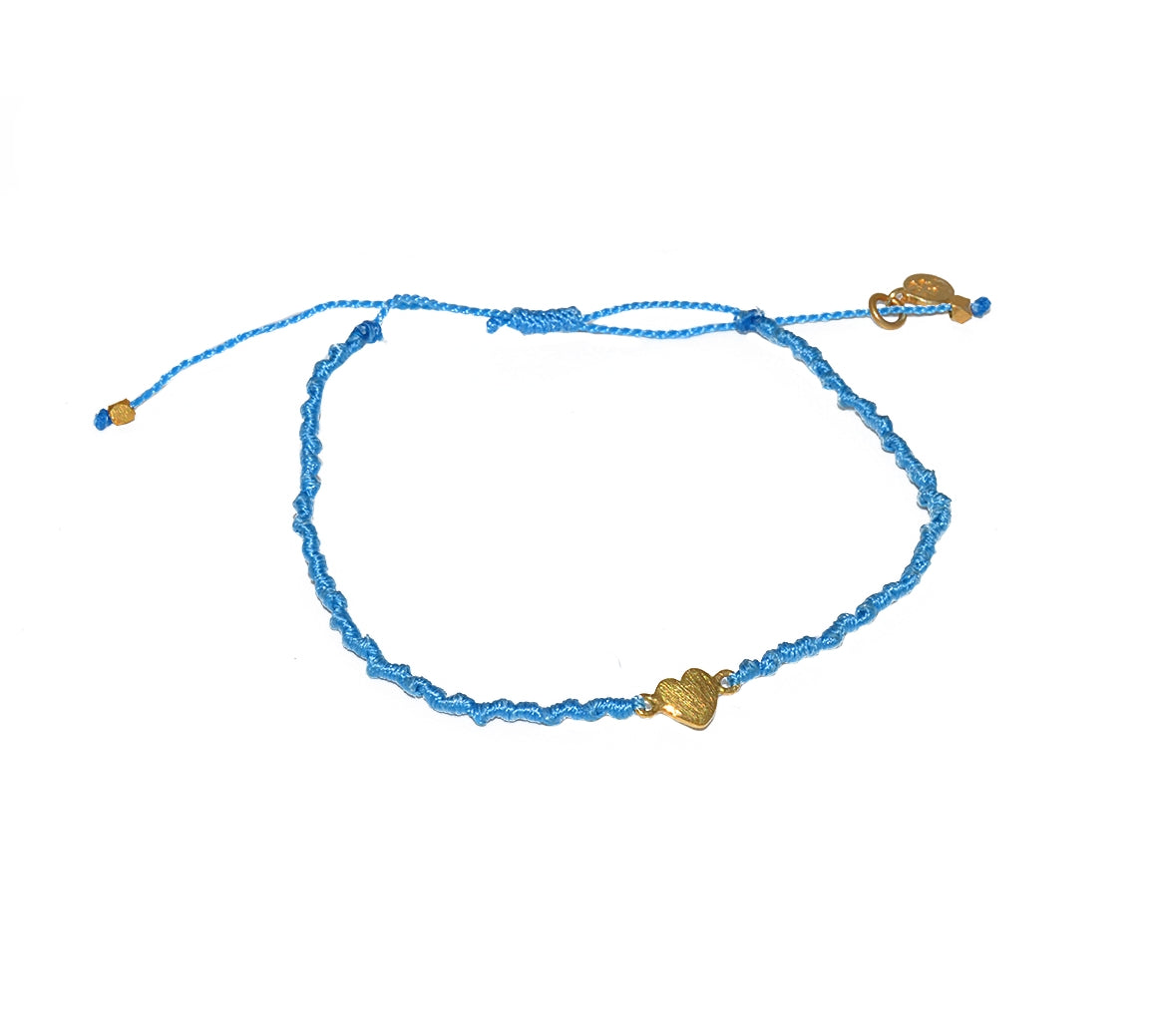 Bracelet cordon et petit coeur doré brossé - TURQUOISE