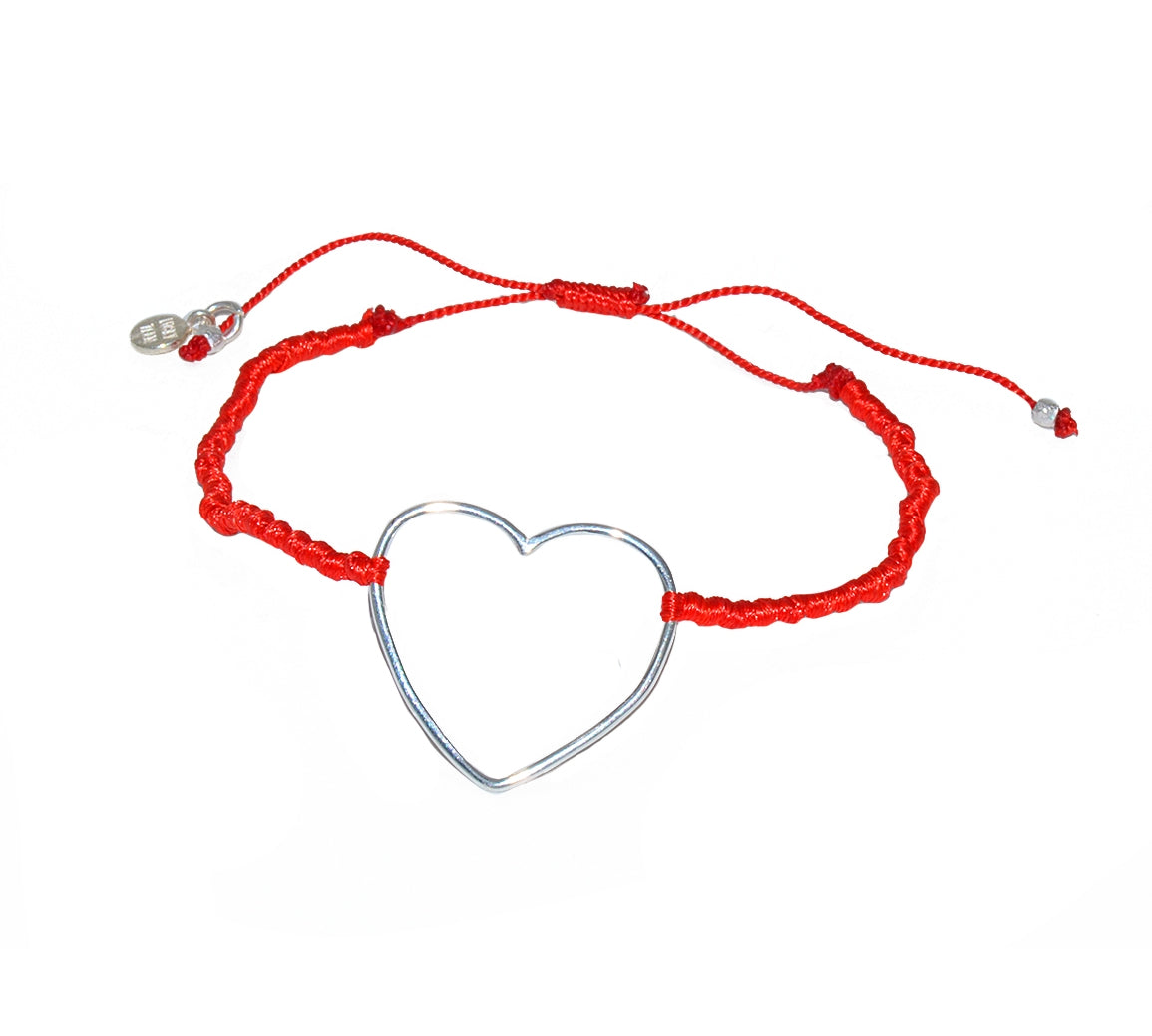 Bracelet cordon et coeur argent 925 - ROUGE
