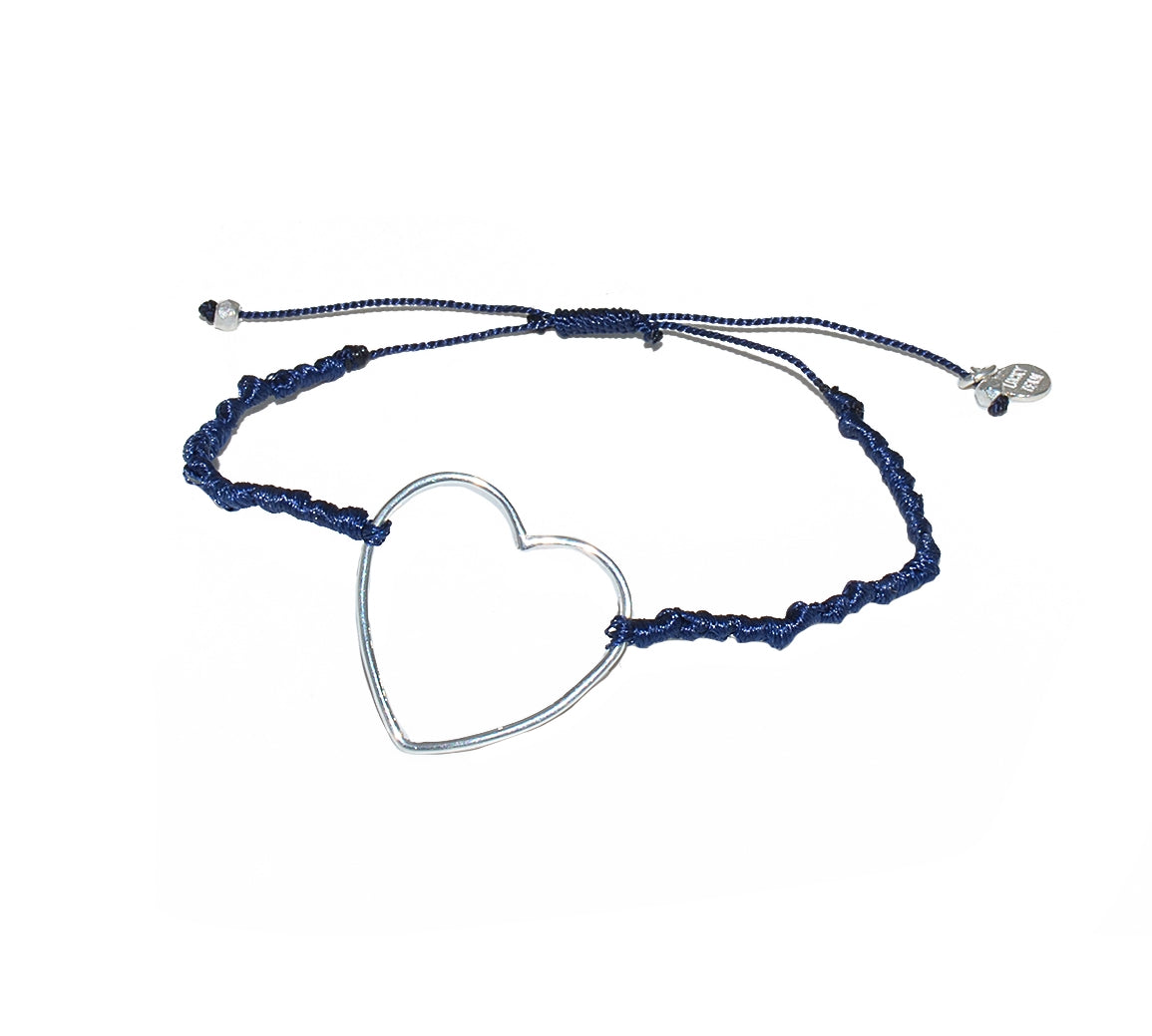 Bracelet cordon et coeur argent 925 - BLEU MARINE
