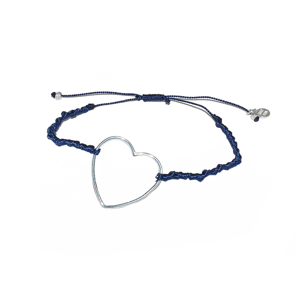 Bracelet cordon et coeur argent 925 - BLEU MARINE