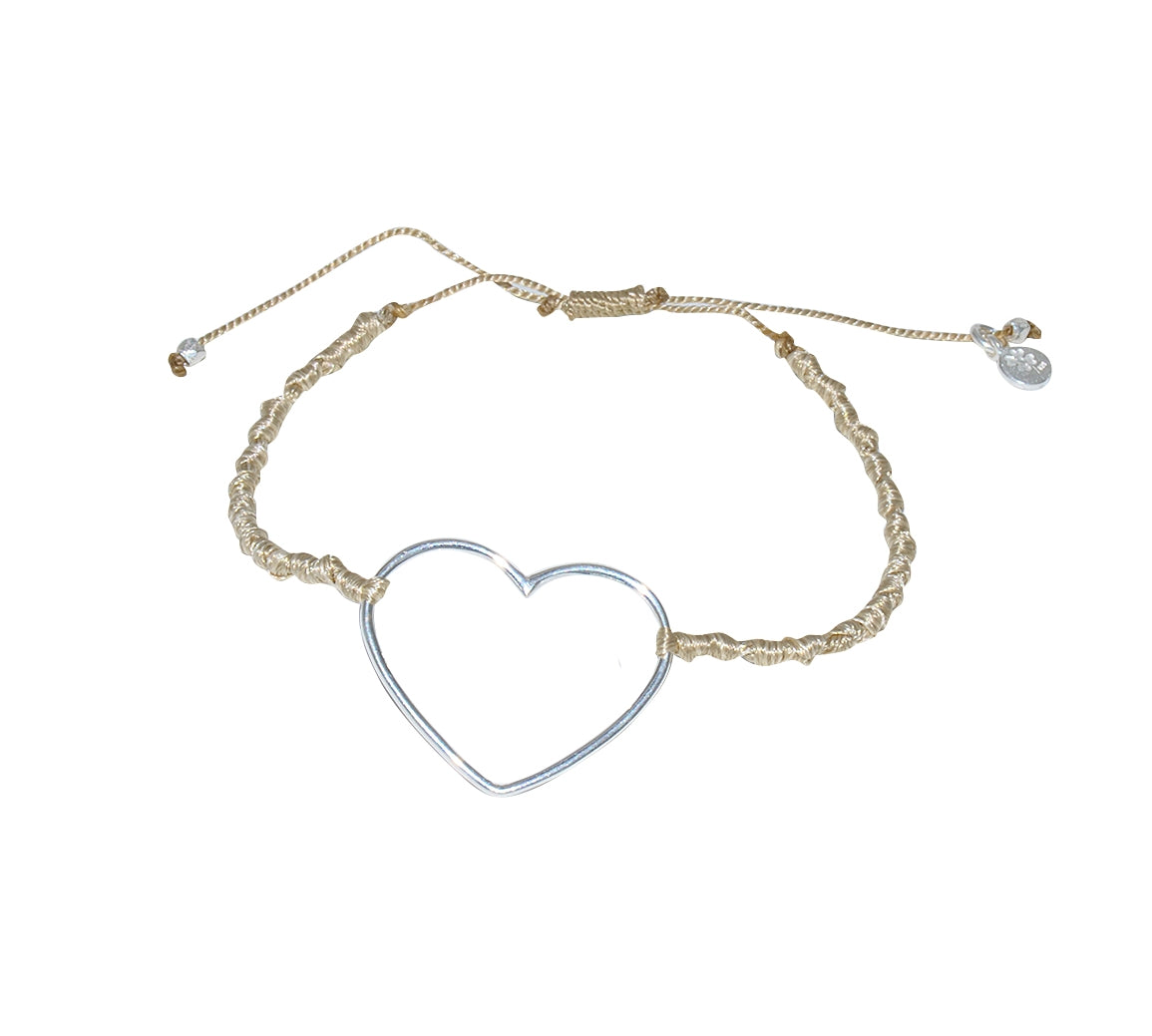 Bracelet cordon et coeur argent 925 - BEIGE