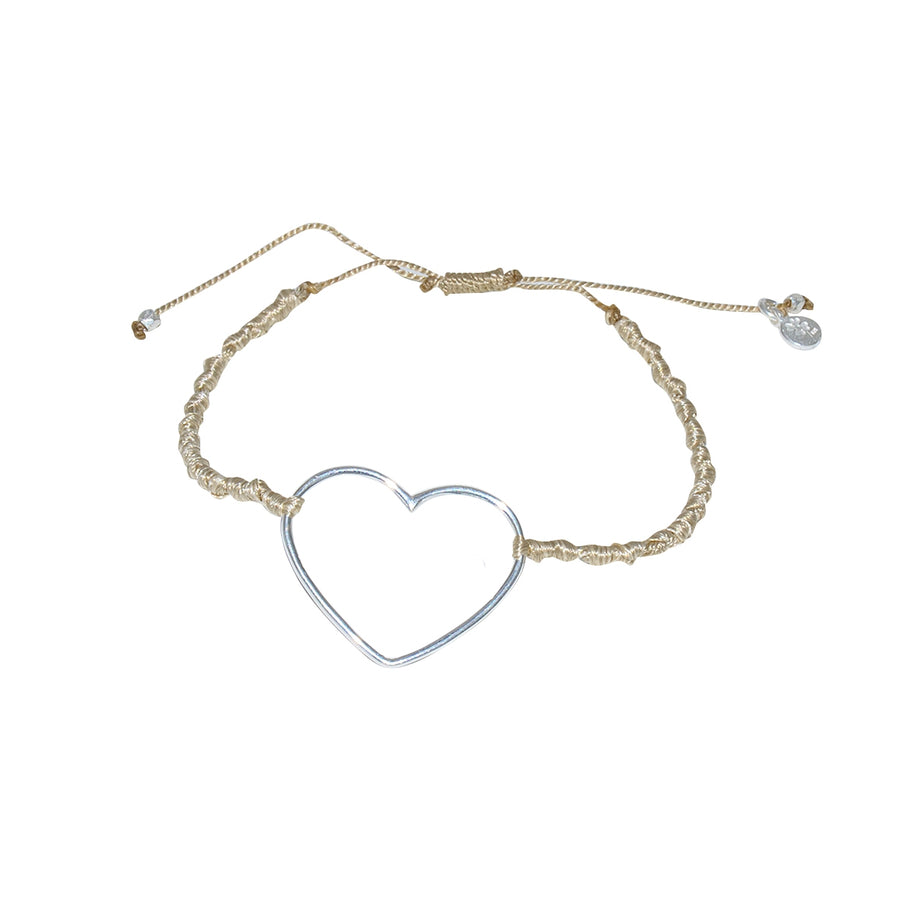 Bracelet cordon et coeur argent 925 - BEIGE