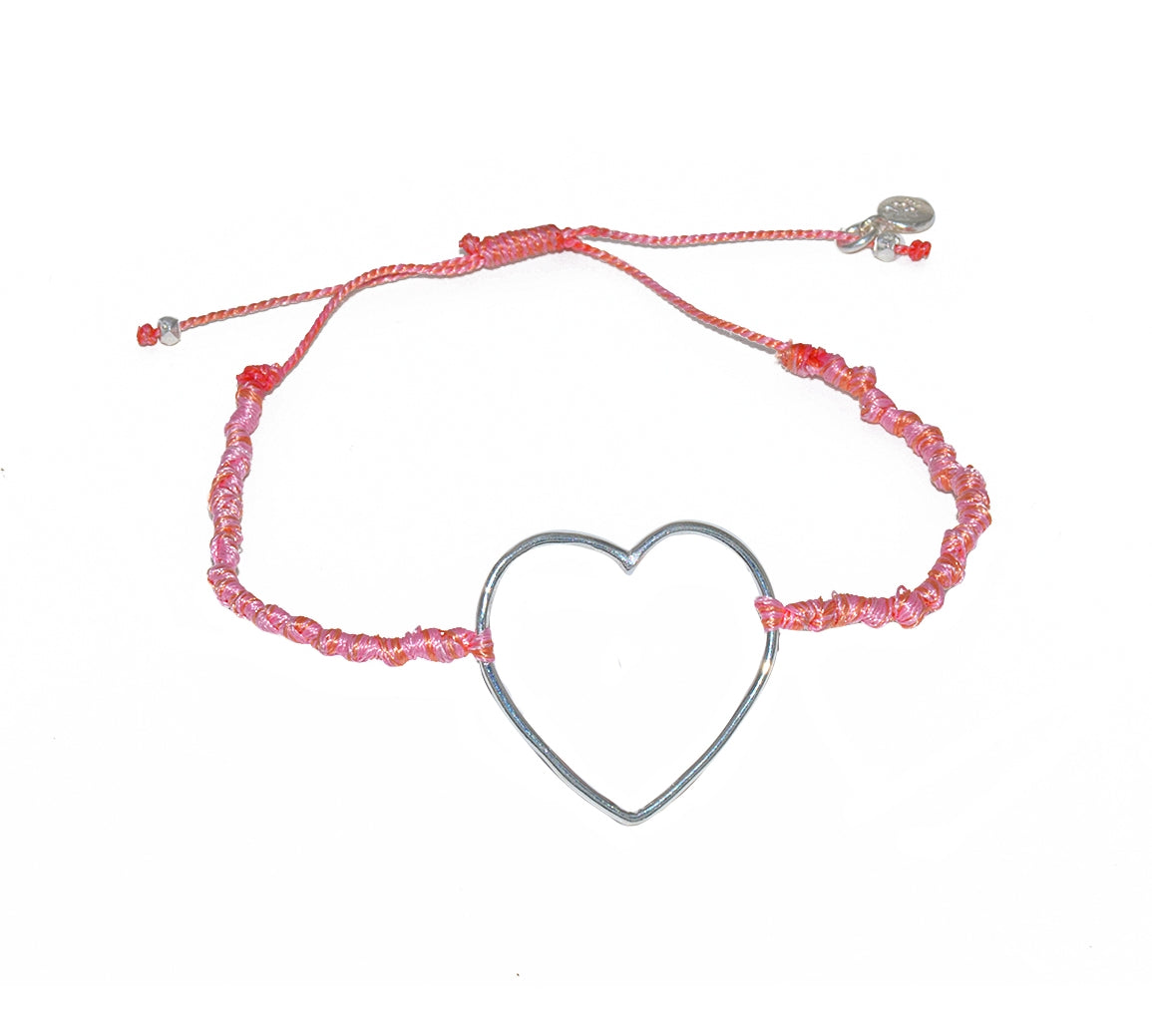 Bracelet cordon et coeur argent 925 - ROSE
