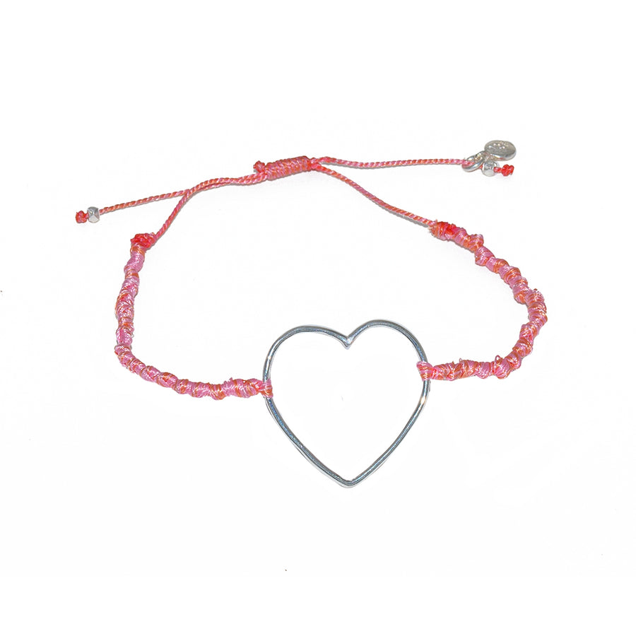 Bracelet cordon et coeur argent 925 - ROSE