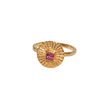 Bague dorée martelée rond strié et pierre