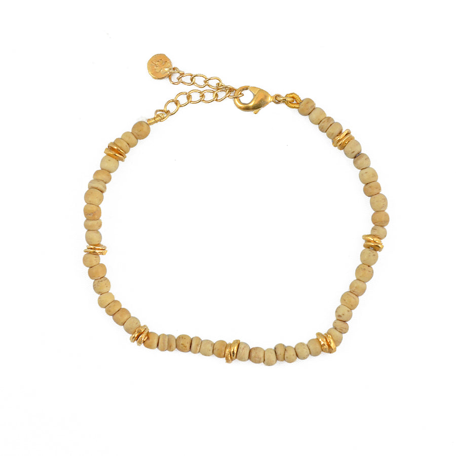 Bracelet doré et perles fines - BOIS CLAIR