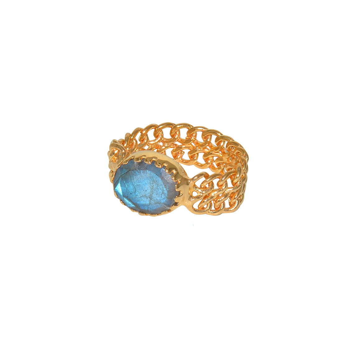 Bague chaine dorée et labradorite