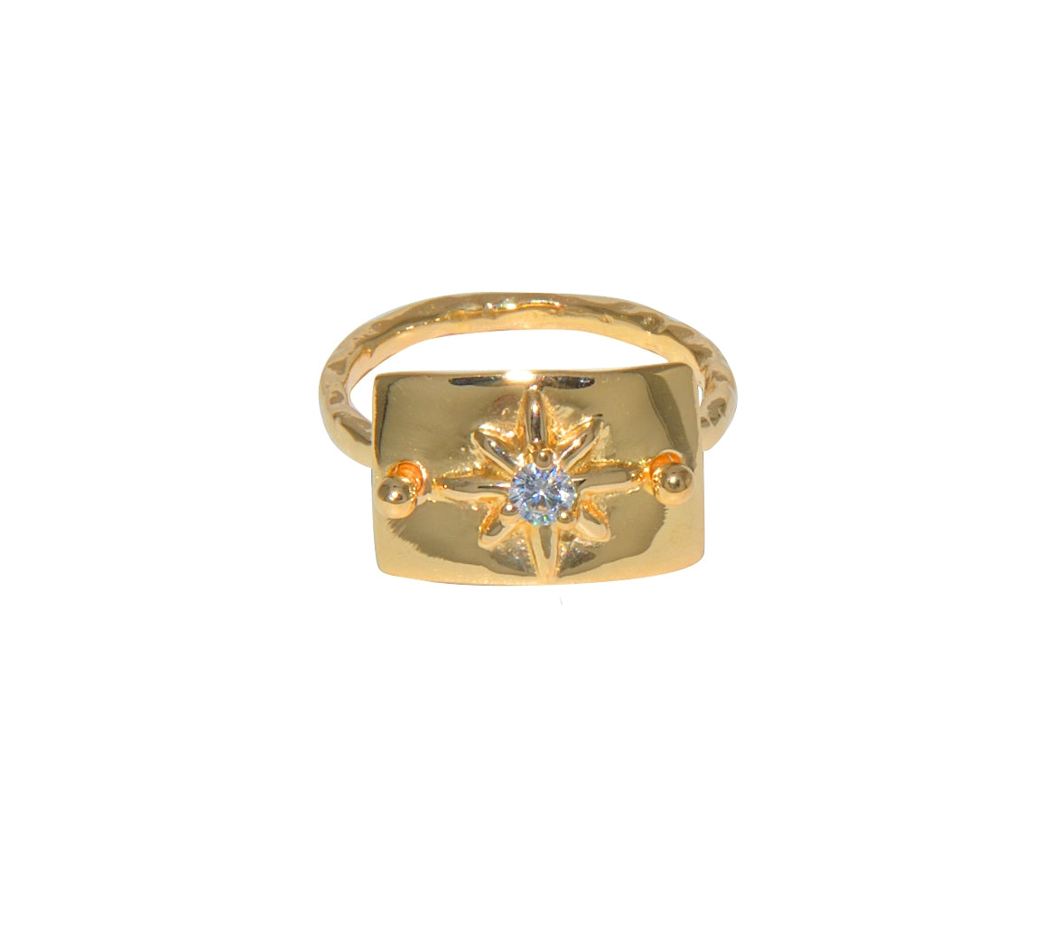 Bague plaque rose des vents dorée à l’or fin 8k - Bagues