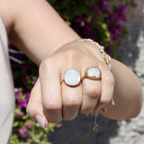 Bague dorée pierre cabochon serti boules - 50 / PIERRE DE
