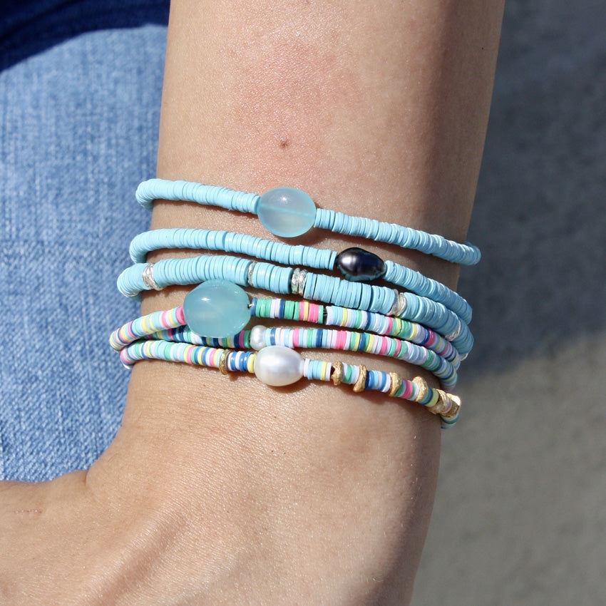 Bracelet vinyle turquoise et calcédoine