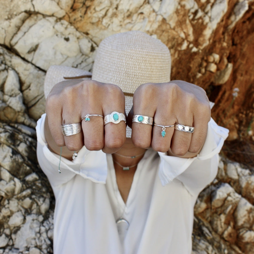 Bague motif fleurs turquoise en argent 925 - Bagues
