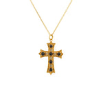 Collier doré croix duo de pierres - ONYX NOIRE & LABRADORITE