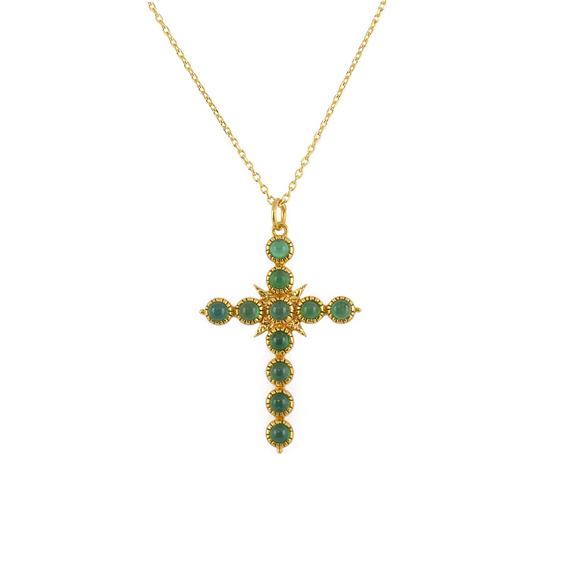 Collier doré croix pierres - ONYX VERTE