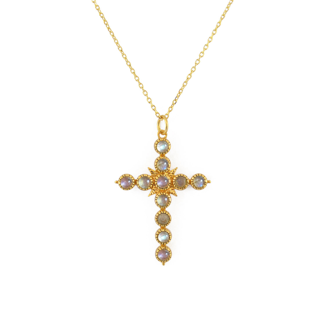 Collier doré croix pierres - LABRADORITE