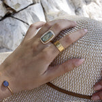 Bague dorée XXL pierre cristal et zircons