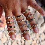 Bague trio gipsy labradorite onyx noire et onyx verte dorée