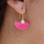 Boucles dorées soleil zircon et pompon coloré - ROSE