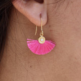Boucles dorées soleil zircon et pompon coloré - ROSE