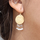Hammered gold earrings and pearls