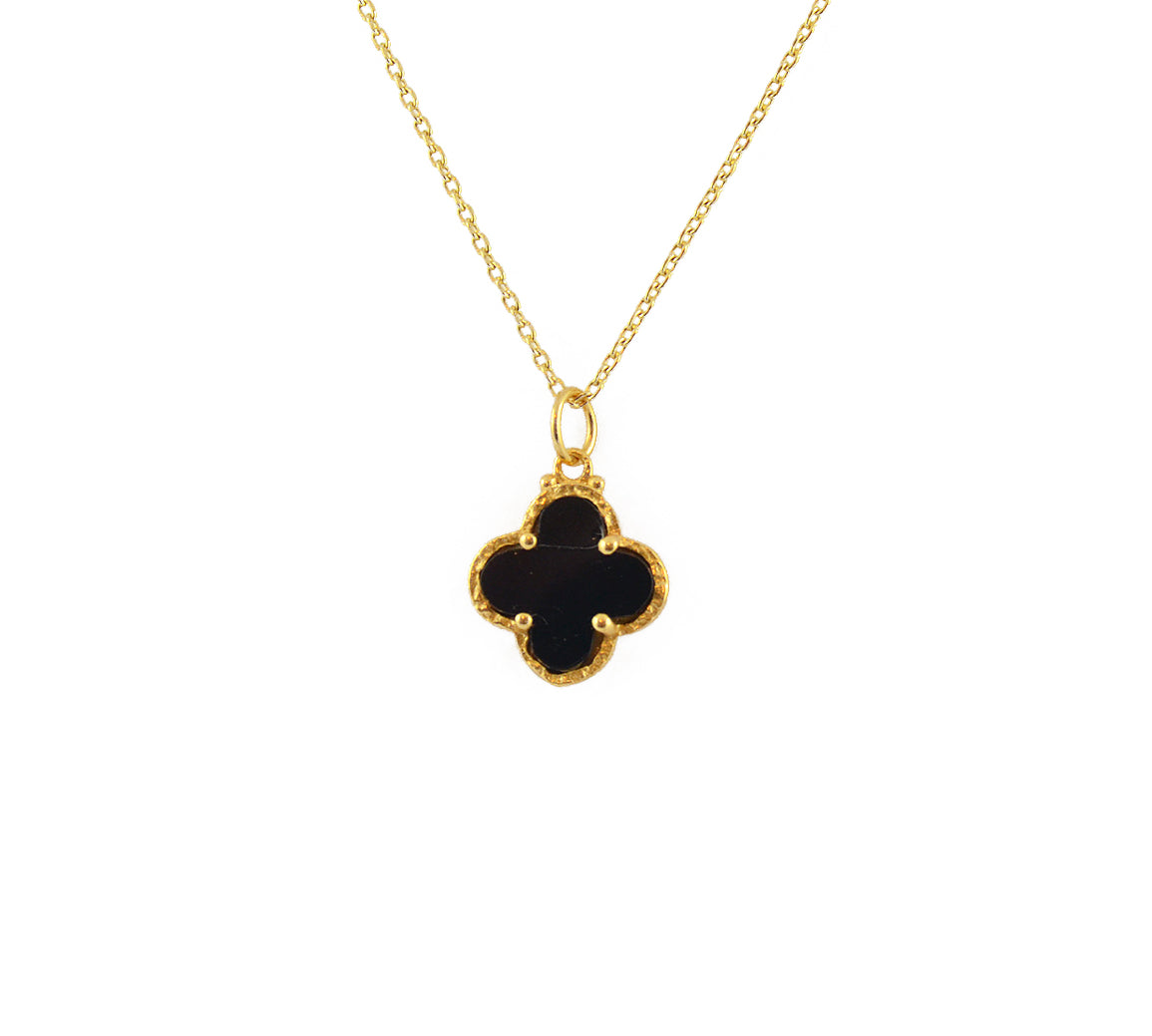 Golden clover necklace with natural stones