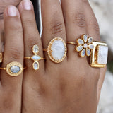 Bague dorée pierre ovale contour texturé